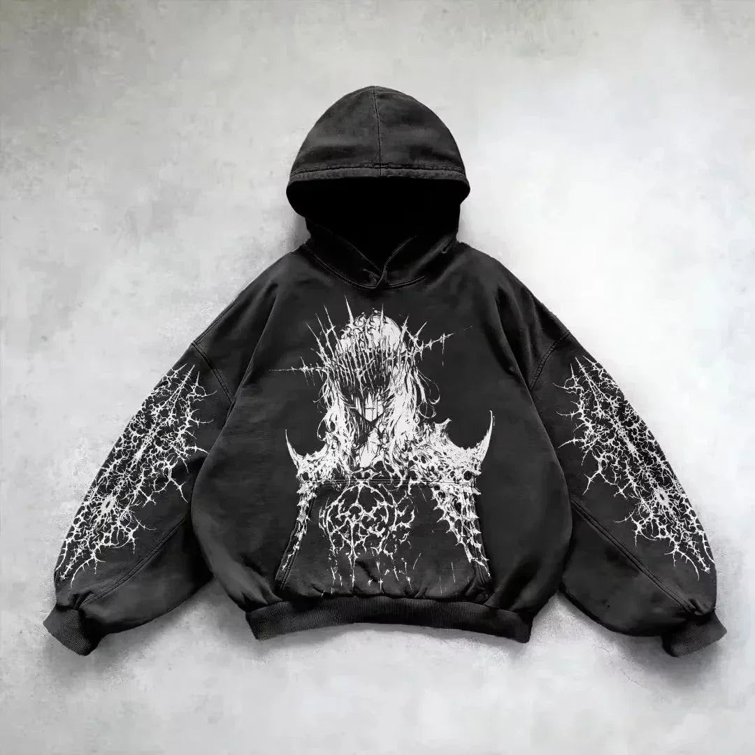Retro Gothic Graphic Print Hip Hop Hoodie