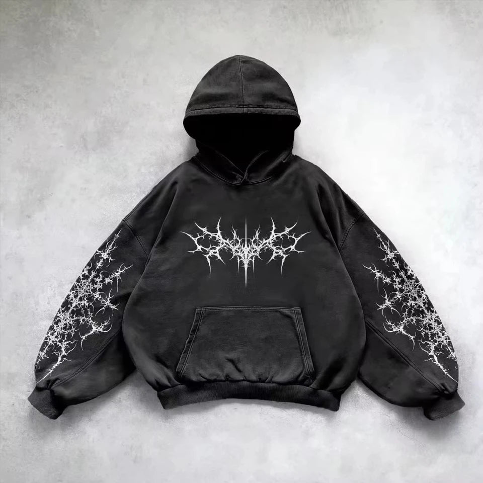 Retro Gothic Graphic Print Hip Hop Hoodie