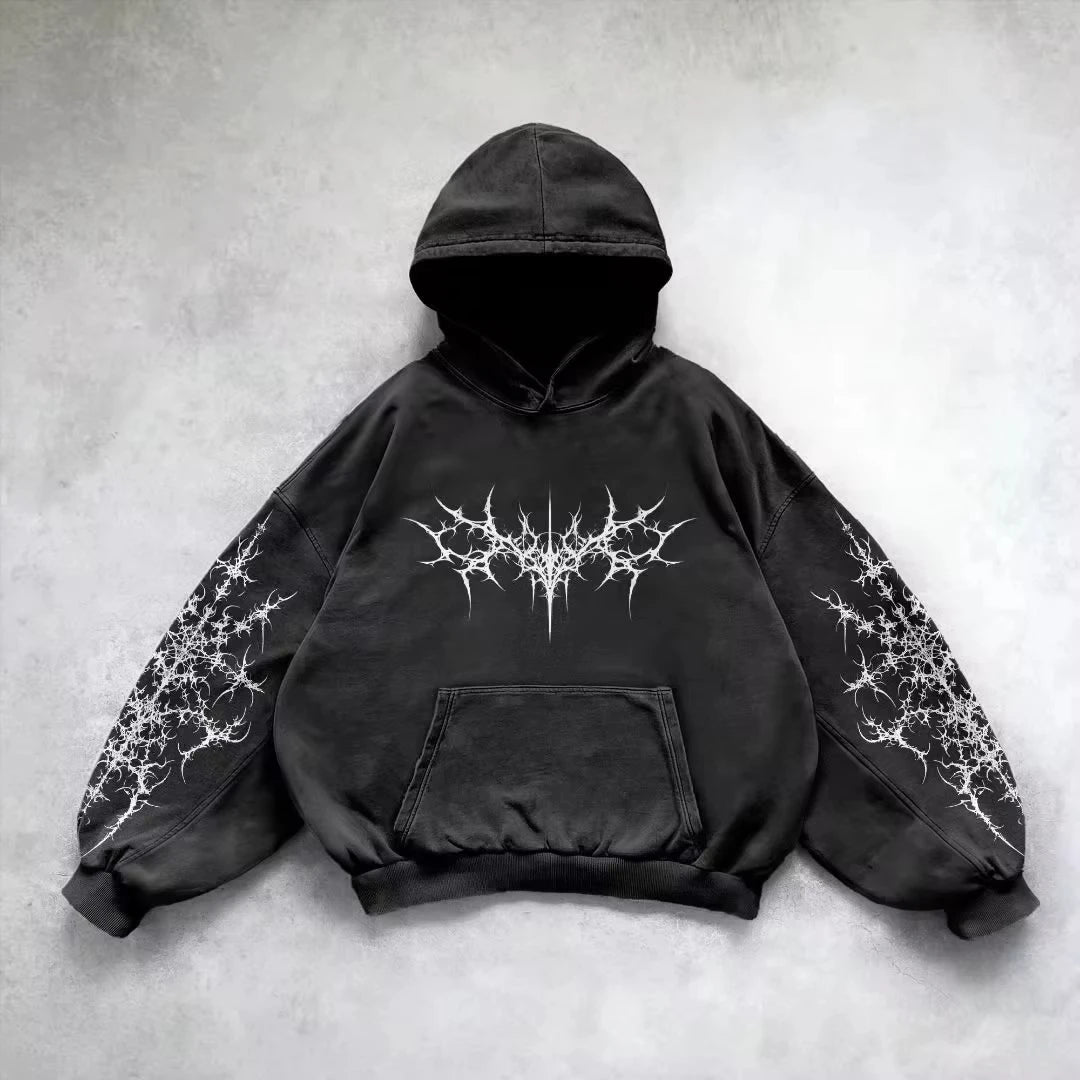 Retro Gothic Graphic Print Hip Hop Hoodie