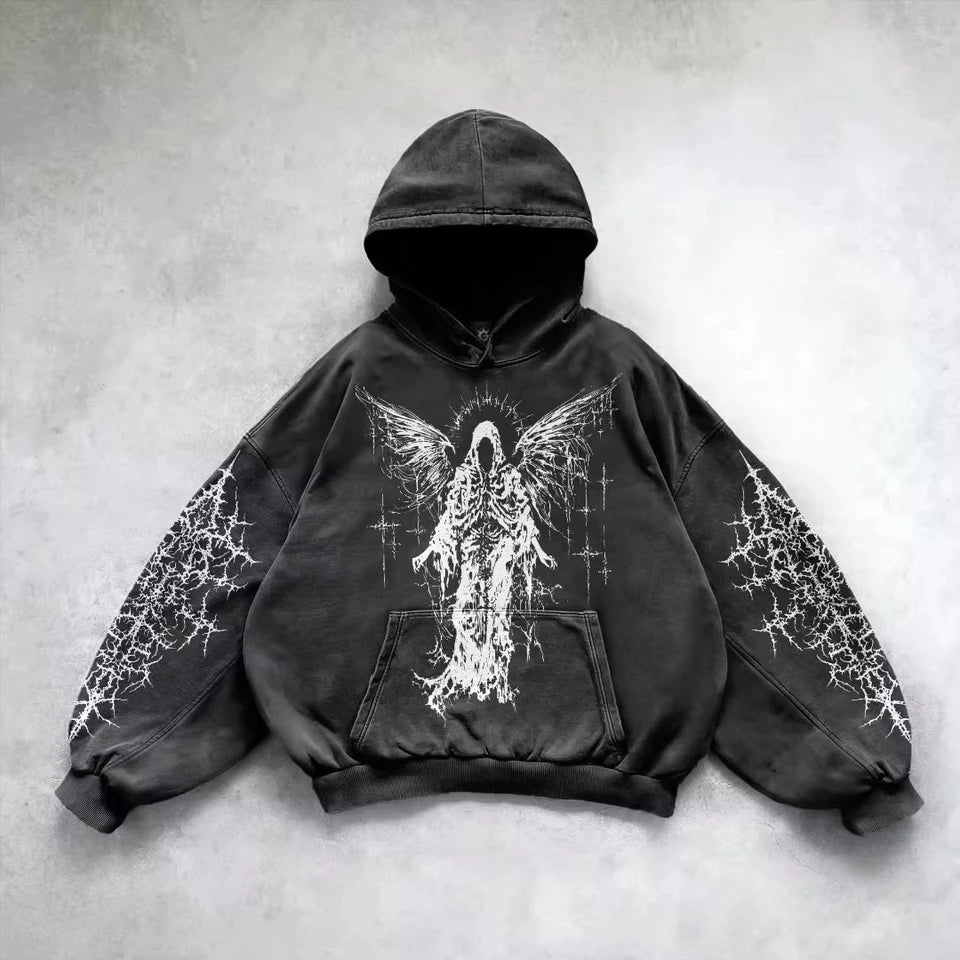 Retro Gothic Graphic Print Hip Hop Hoodie