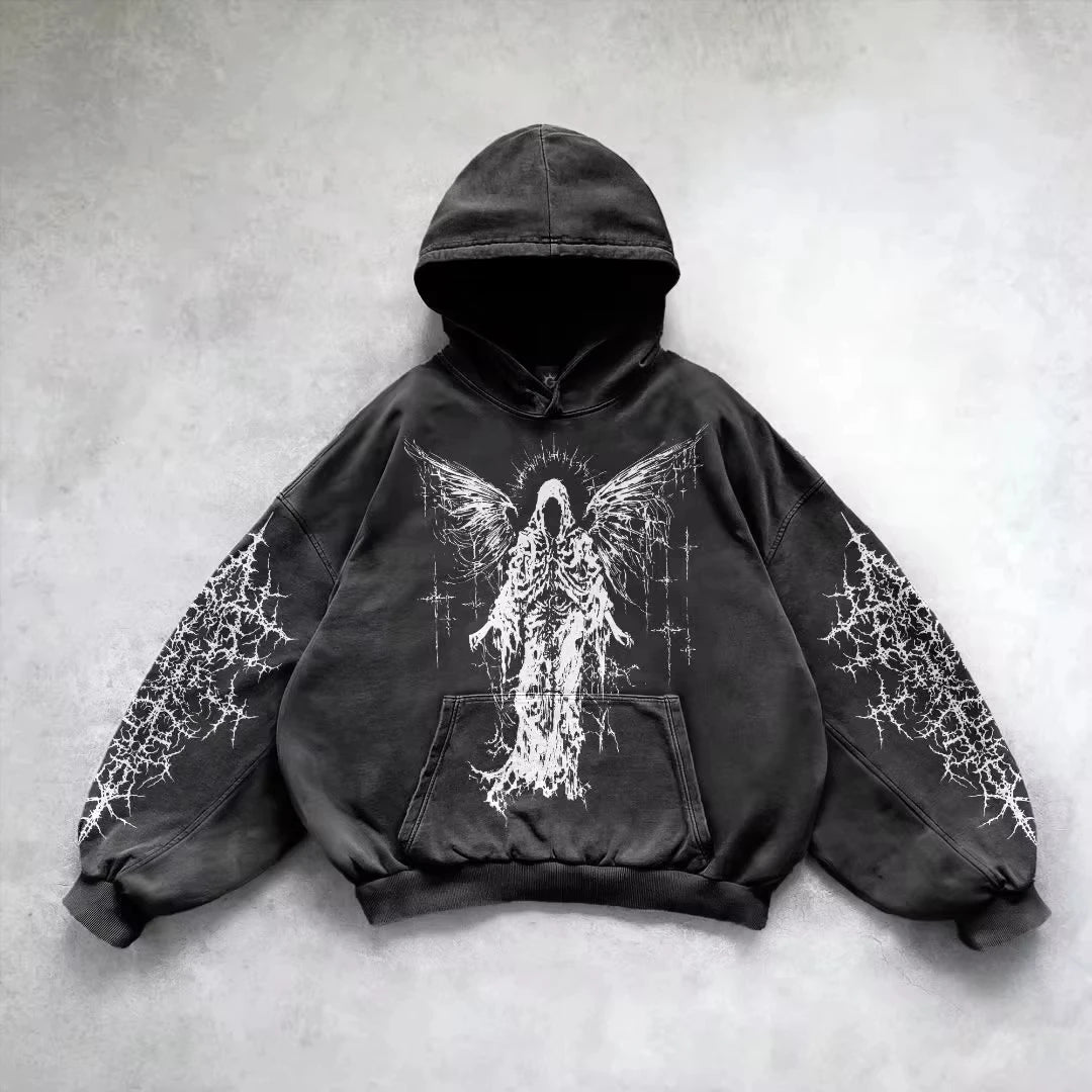 Retro Gothic Graphic Print Hip Hop Hoodie