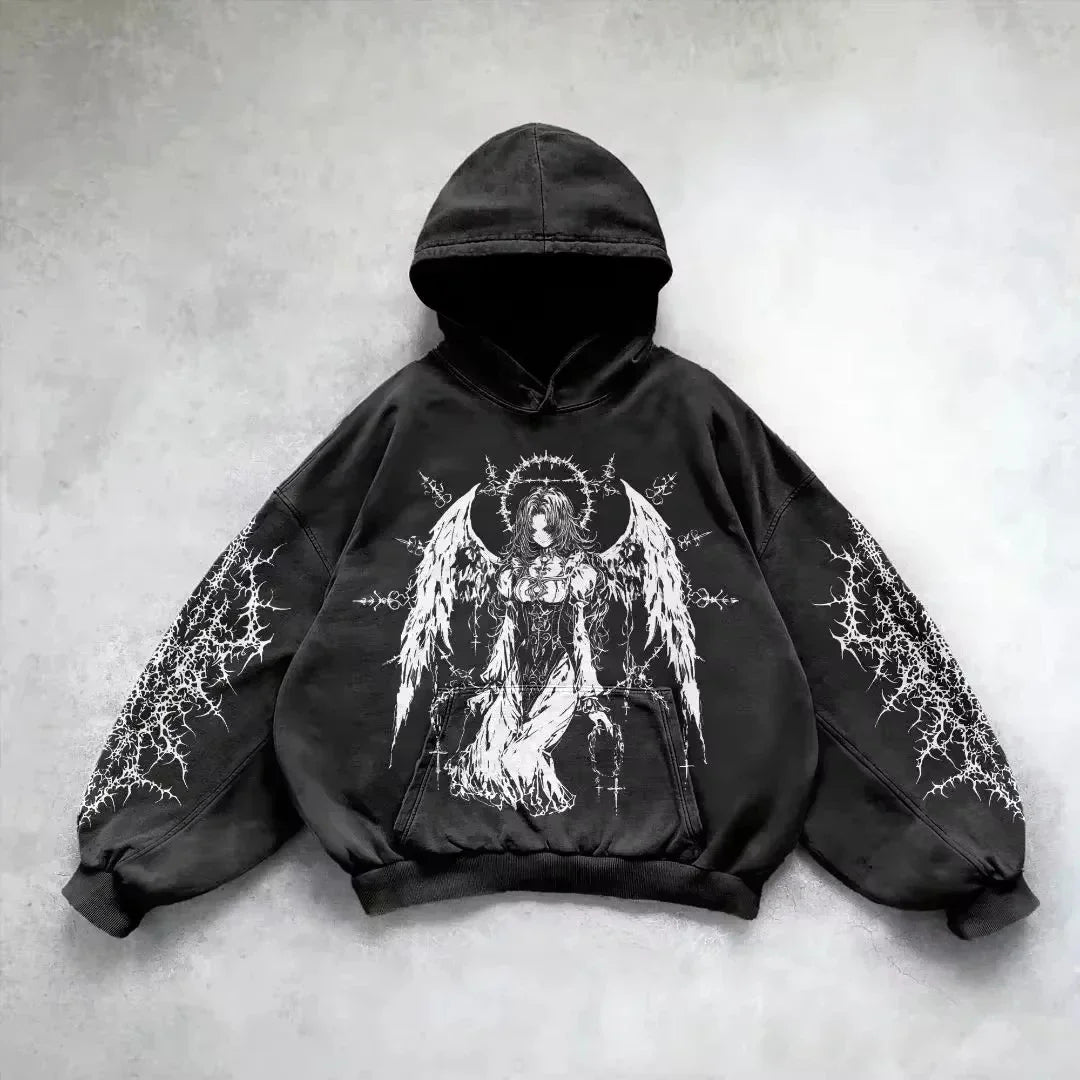 Retro Gothic Graphic Print Hip Hop Hoodie