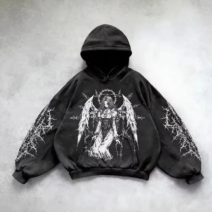 Retro Gothic Graphic Print Hip Hop Hoodie