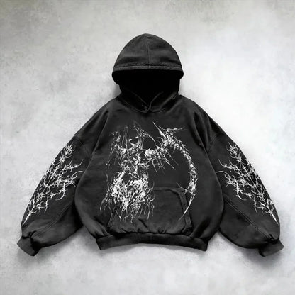 Retro Gothic Graphic Print Hip Hop Hoodie