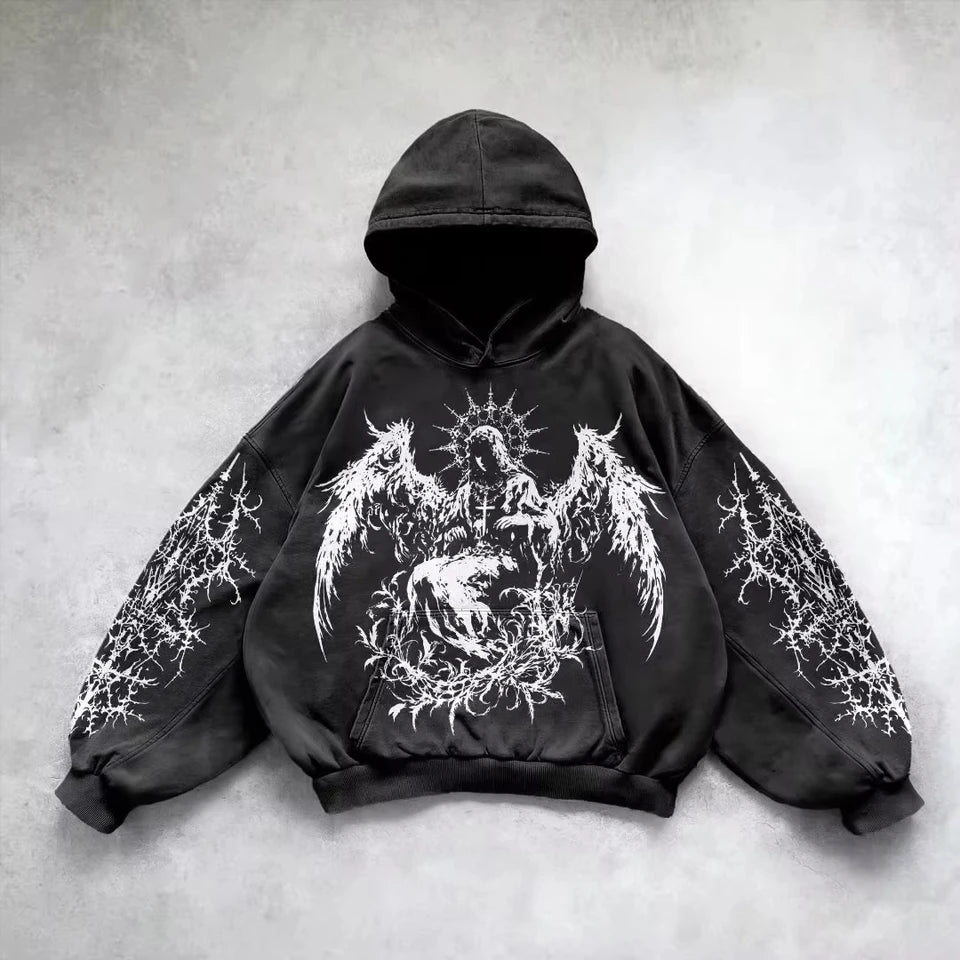 Retro Gothic Graphic Print Hip Hop Hoodie