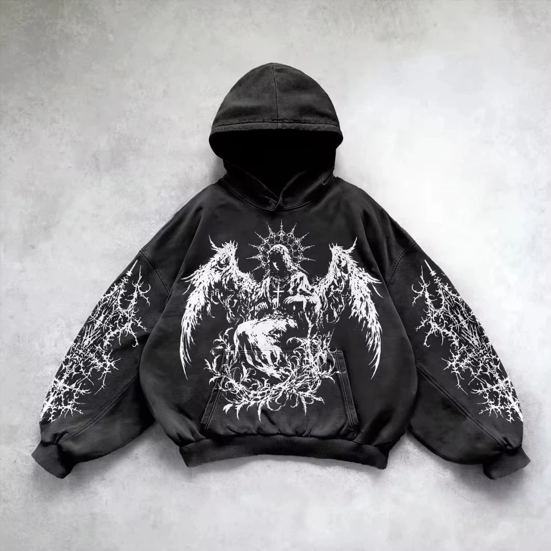 Retro Gothic Graphic Print Hip Hop Hoodie