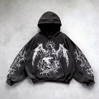 Retro Gothic Graphic Print Hip Hop Hoodie