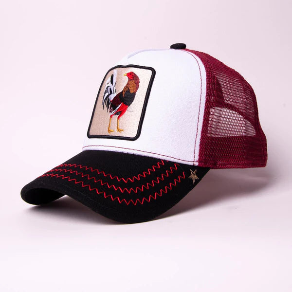 ROOSTER WHITE/BURGUNDY TRUCKER HAT