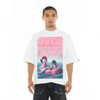 Cult's Oversized Short Sleeve Crew Neck Tee "Artificial Paradise" in White 626A5-K47A