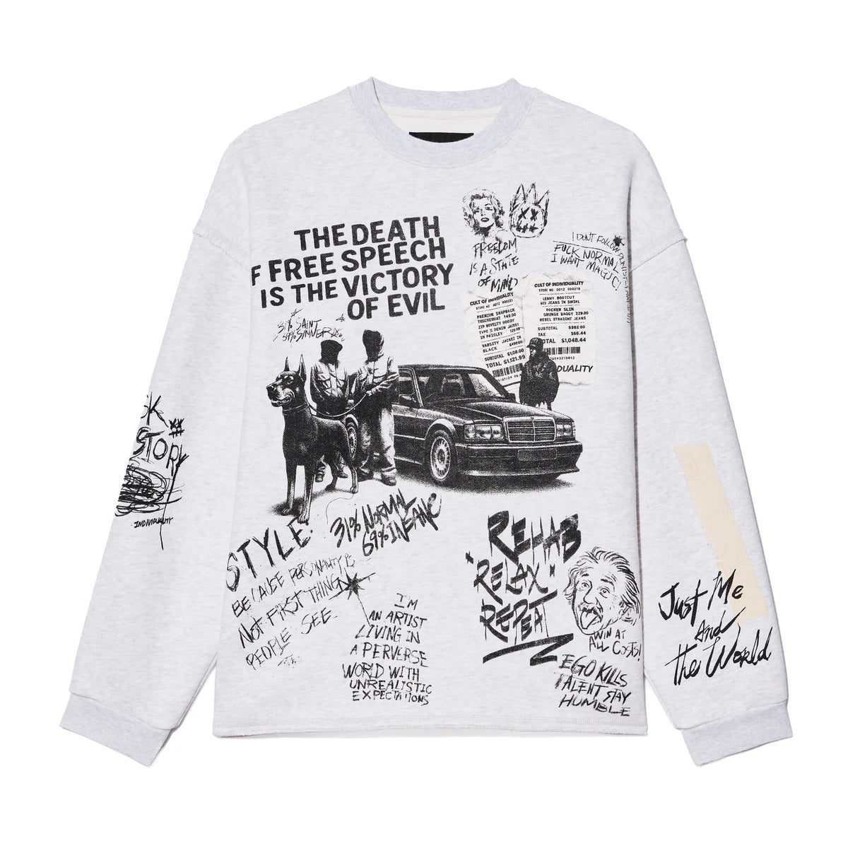 Cult's French Terry Fleece Crew Sweatshirt "The Death Of Free Speec In Heather Grey 626B8-FC19A