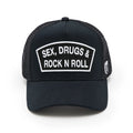 Cult's Logo Mesh Back Trucker Hat "Sex Drugs Rock N Roll" in Black 625BC-CH82A