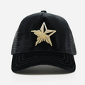 Star Logo Black Trucker Hat Golden