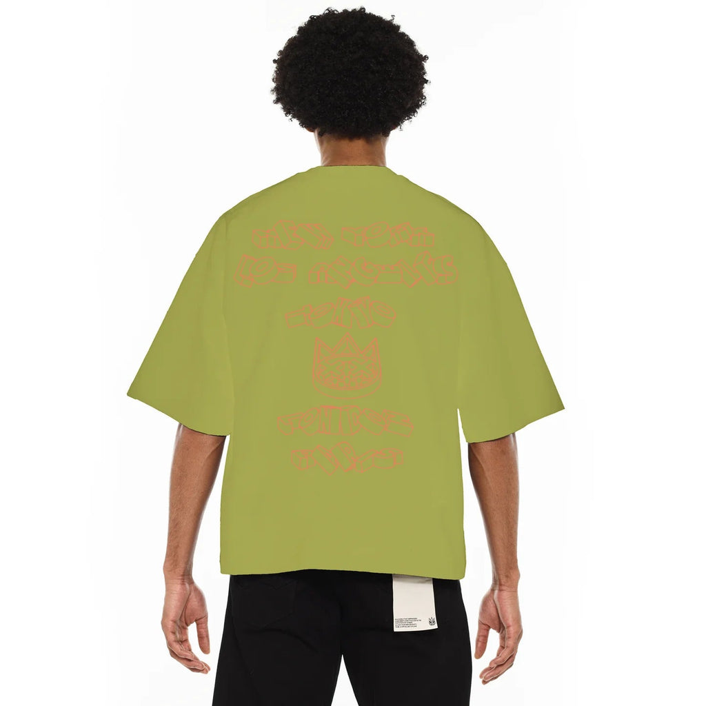 Cult's Oversized Heavyweight Boxy Fit Short Sleeve Crew Neck Tee "Cult Stacked" in Green Oasis SKU: 625B11-K50A-XS