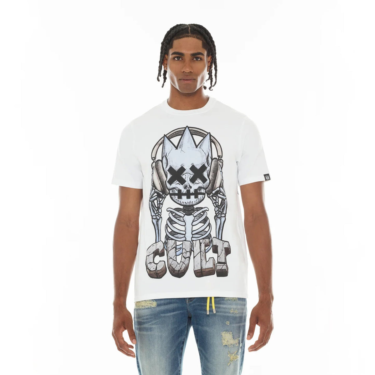 Cult's Short Sleeve Crew Neck Tee "Evolution" in White  626A1-K24A