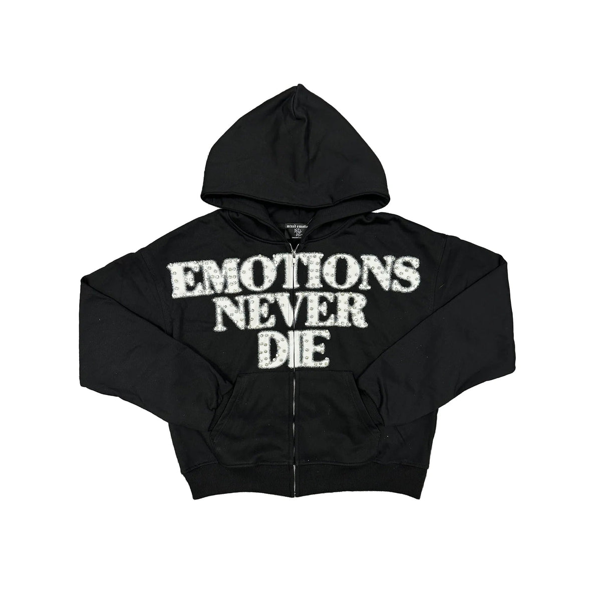 MIXED EMOTION / Black ‘End’ Rhinestone hoodie