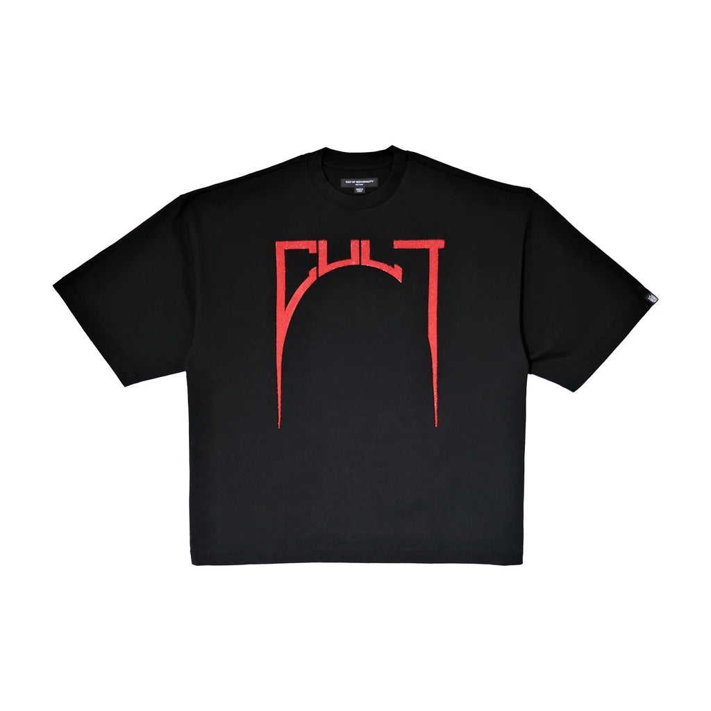 Cult's Oversized Heavyweight Boxy Fit Short Sleeve Crew Neck Tee "Arch Logo" in Black  625B12-K34A-XS