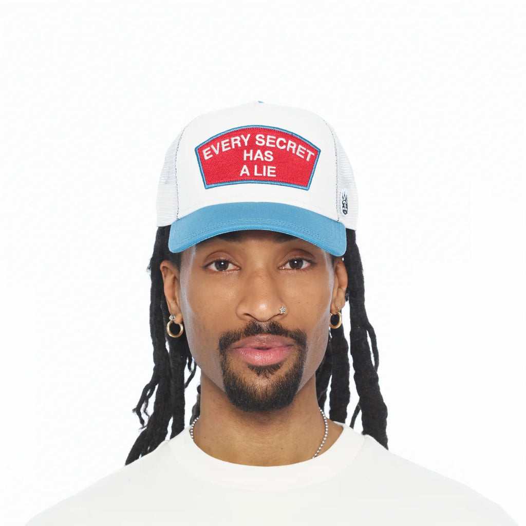 Cult's Mesh Back Trucker Hat "Every Secret Has A Lie" In Winter White 626BC-CH65A