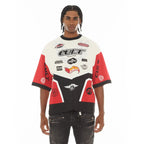 Cult's Oversized Short Sleeve Crew Neck Tee "Racer" in Winter White 626A4-K41A