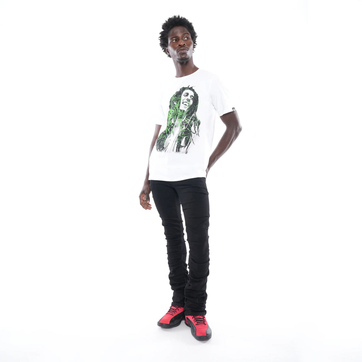 SHORT SLEEVE CREW NECK TEE "GANJA" IN WHITE