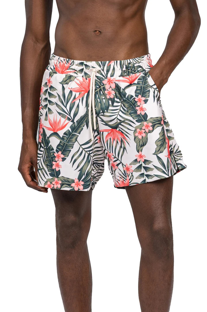 LEAF PRINT VOLLEY SHORT - GREEN PINK