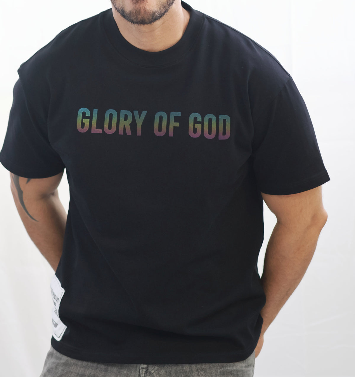 Glory of God Oversized T-Shirt - Ultra-Soft Cotton with Iridescent Font in Timeless Black