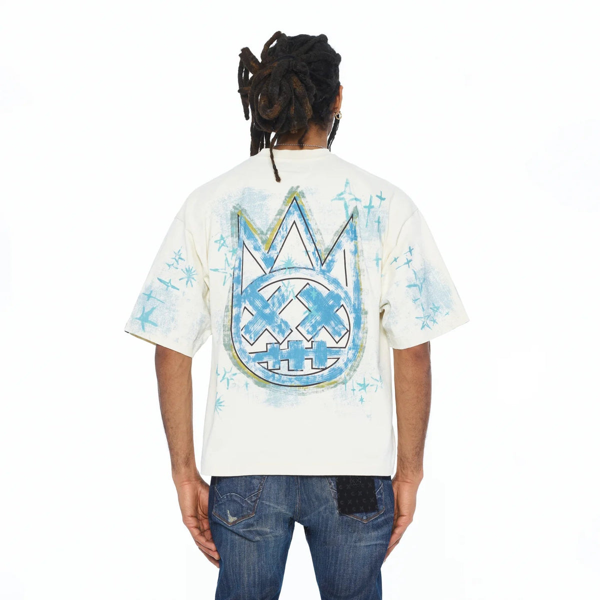 Cult's Oversized Short Sleeve Crew Neck Tee "Stars" 260 Grams In Winter White  626B10-K28A