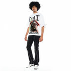 Cult's Oversized Short Sleeve Crew Neck Tee "Cult Anarchy" 260 Gram In White  626B7-K49A