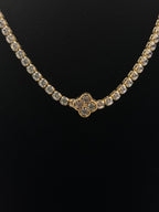 Elegant 14k Gold Floral Accent Tennis Necklace