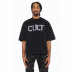 Cult's Oversized Short Sleeve Crew Neck Tee "Shredded" 260 Grams In Black  626B8-K35A