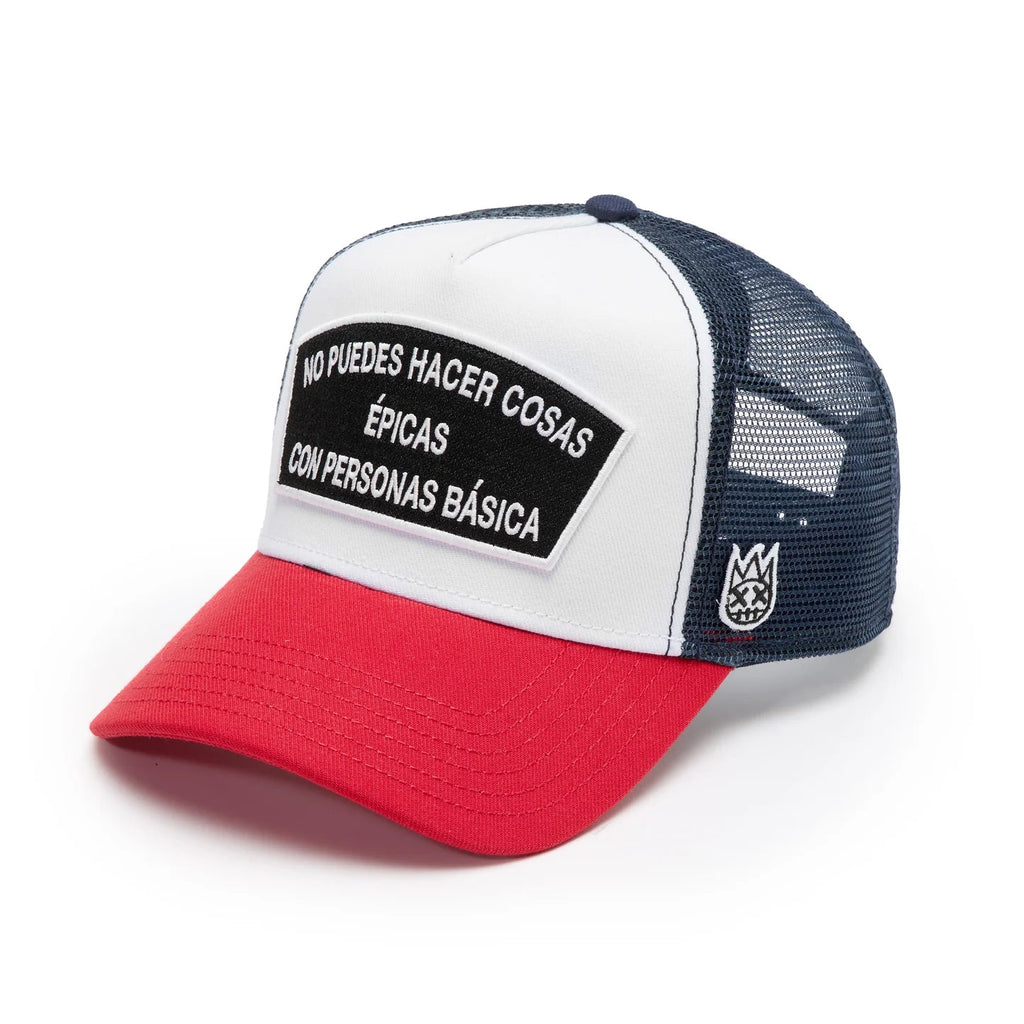 Cult's Logo Mesh Back Trucker Hat "Spanish Epic Shit" in White 625BC-CH79A-ONE