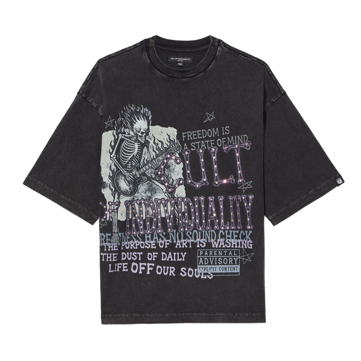 Cult's Oversized Short Sleeve Crew Neck Tee "Freedom" 260 Grams In Vintage Charcoal 626B7-K48A