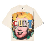 Cult's Oversized Short Sleeve Crew Neck Tee "Every Secret Has A Lie In Winter White  626B7-K33A
