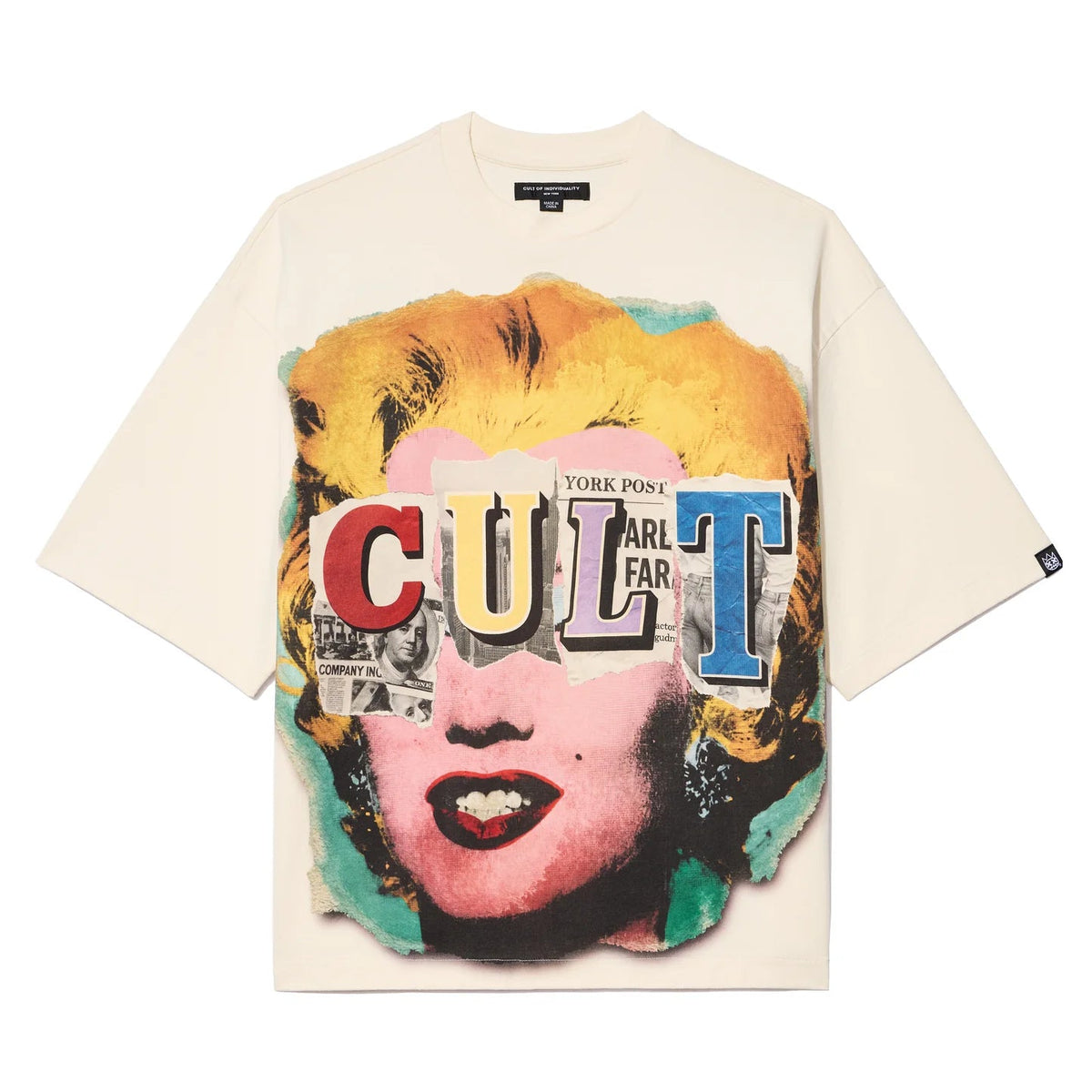 Cult's Oversized Short Sleeve Crew Neck Tee "Every Secret Has A Lie In Winter White  626B7-K33A