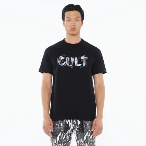 Short Sleeve Crew Neck Tee "Plaster Logo" in Black
