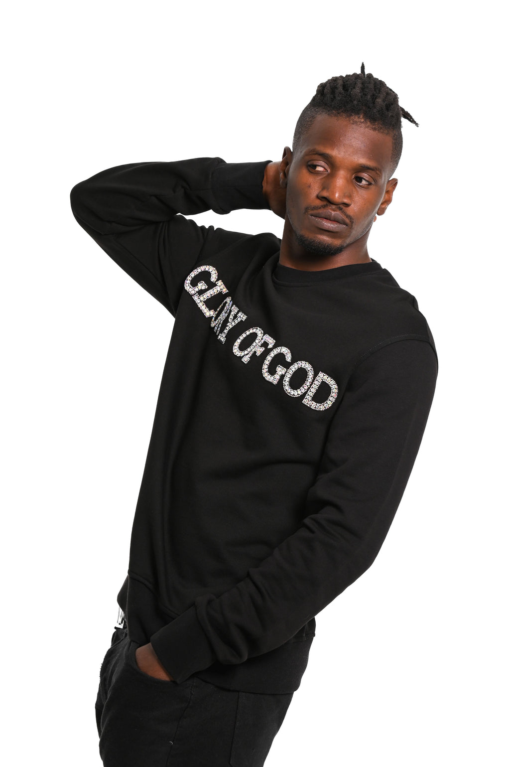 Glory of God Oversized Sweatshirt- Black- rhinestones print