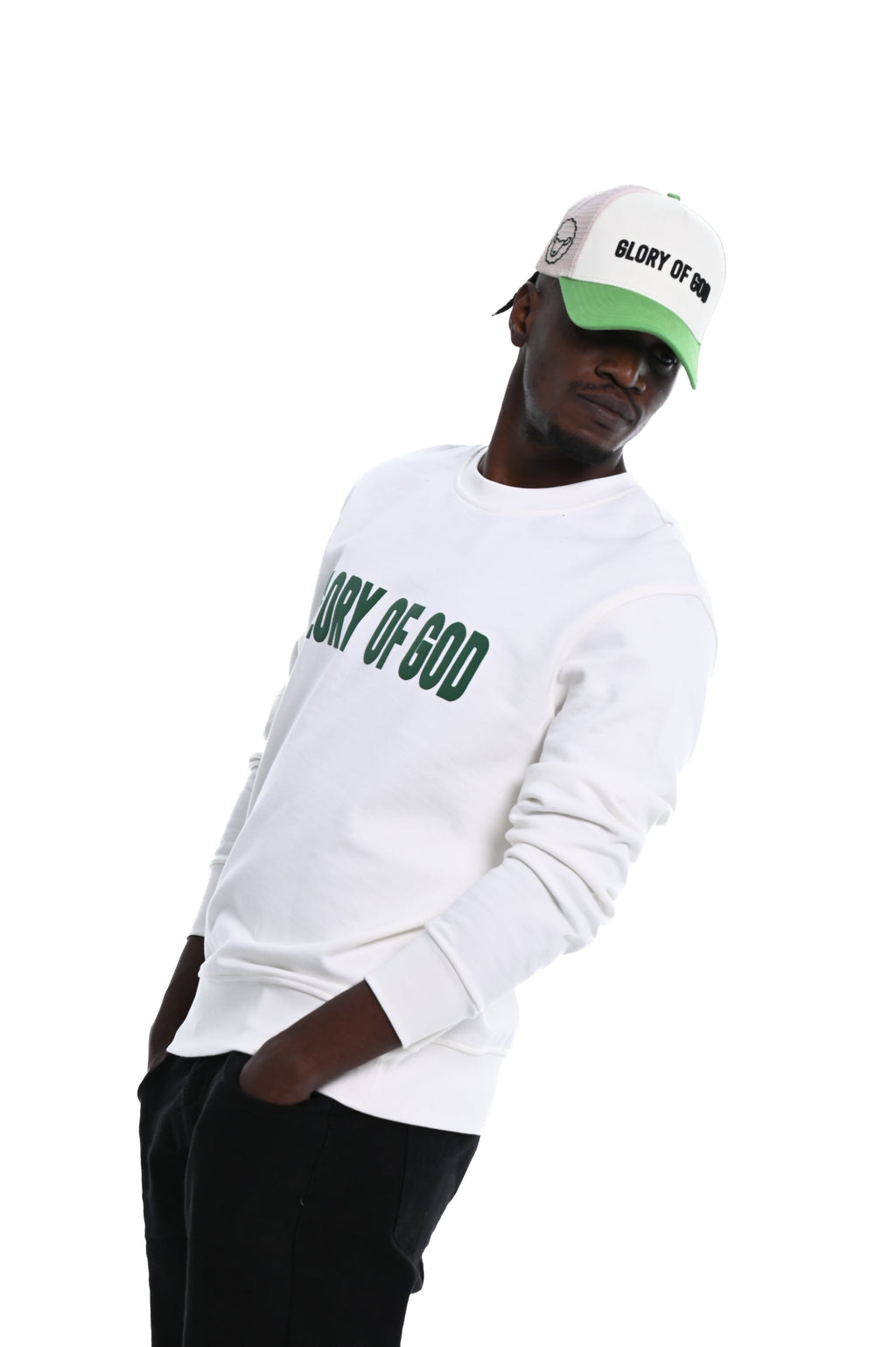 Glory of God Oversized Sweatshirt- White- Green print