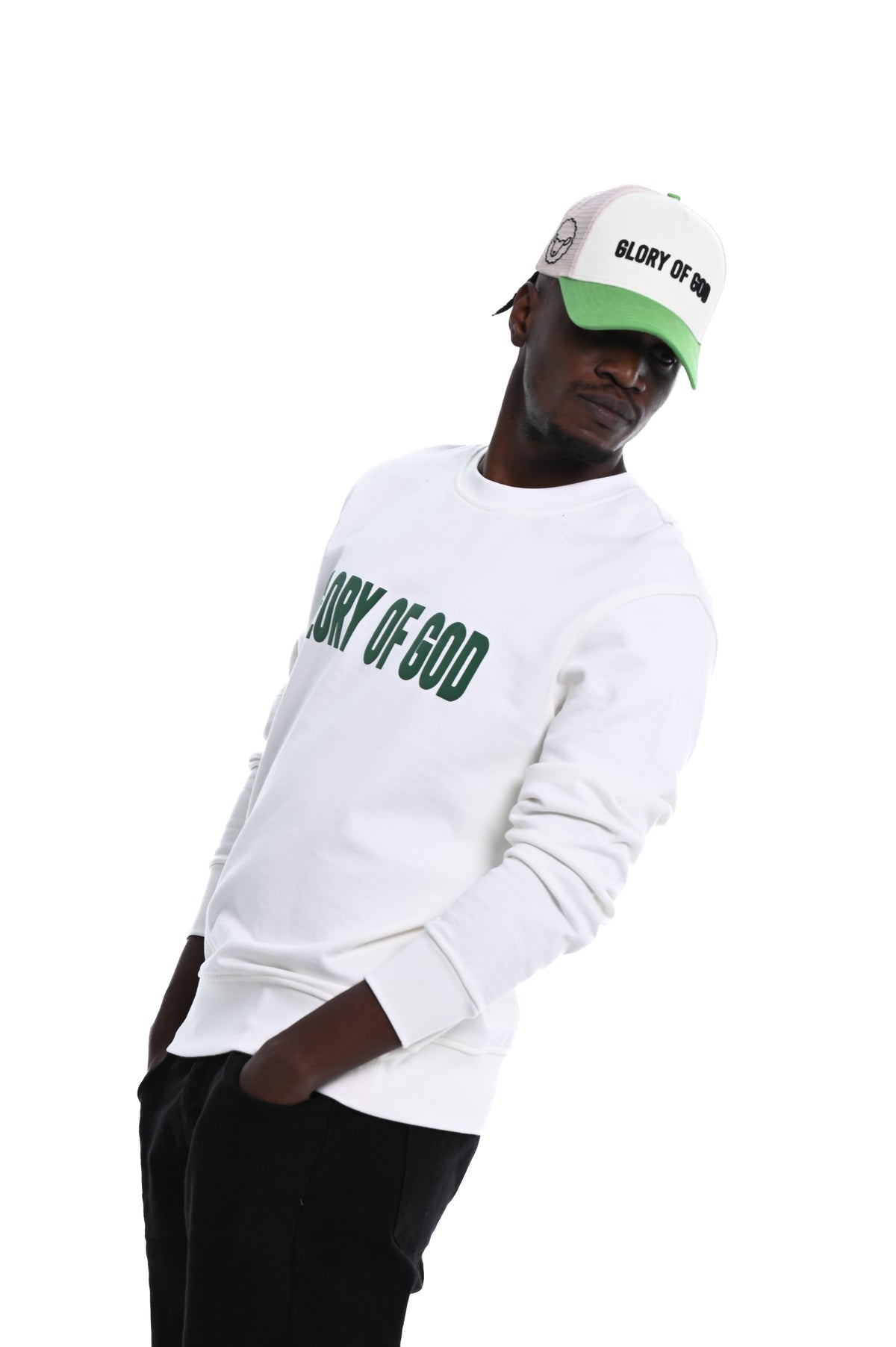 Glory of God Oversized Sweatshirt- White- Green print