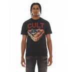 Cult's Heavyweight Short Sleeve Crew Neck Tee "Billiards" in Black SKU: 626A4-K29A