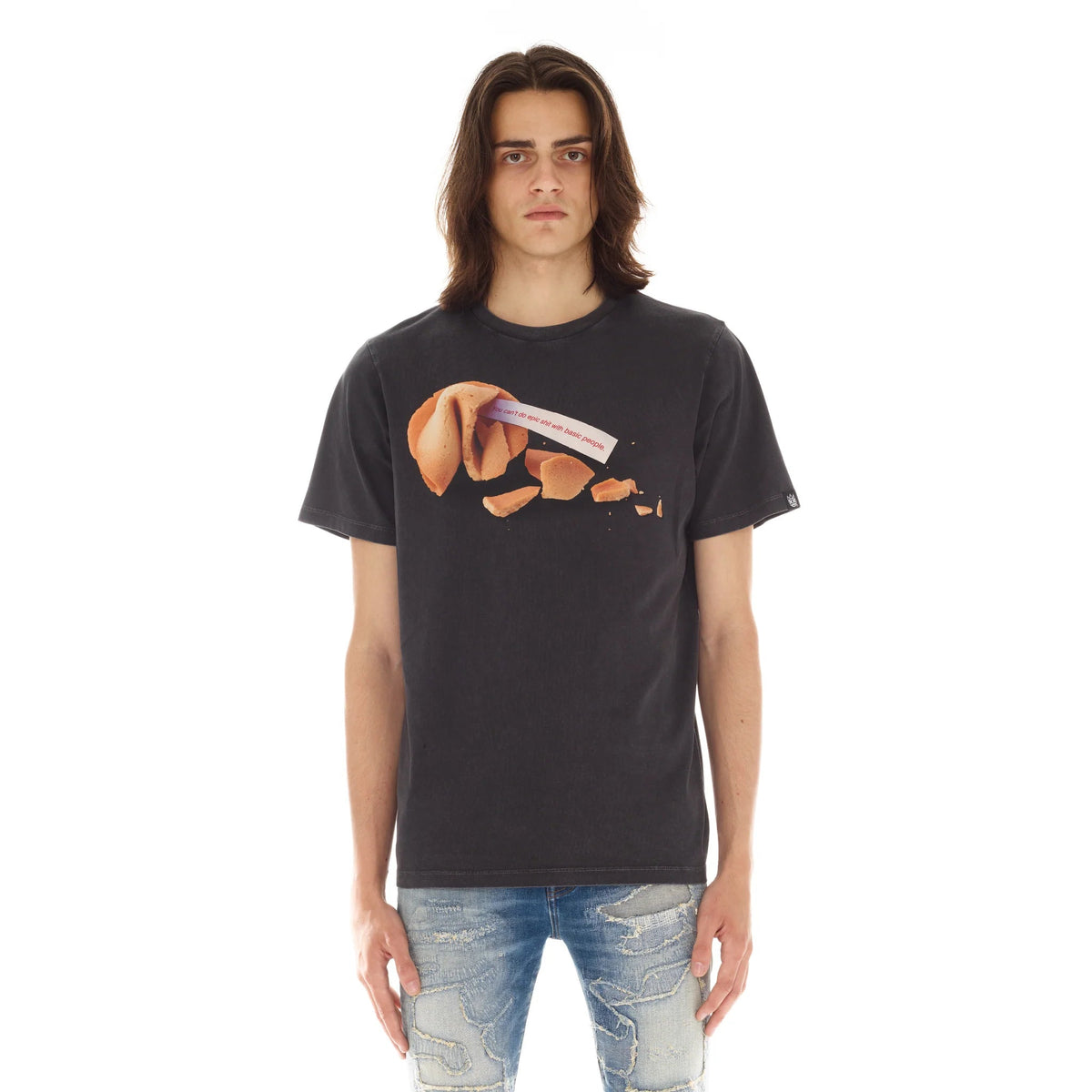 SHORT SLEEVE CREW NECK TEE "FORTUNE" IN VINTAGE CHARCOAL
