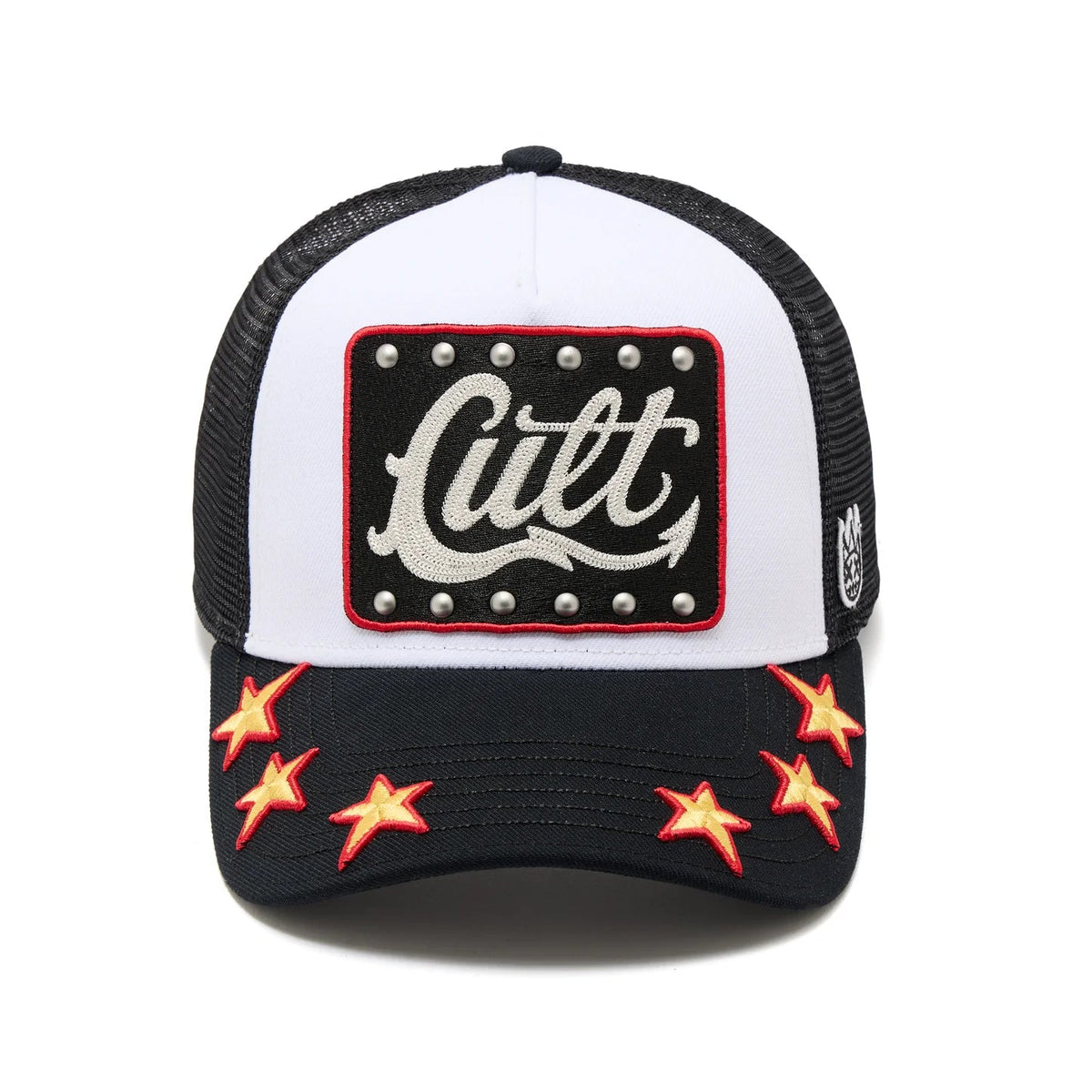 Cult's Mesh Back Trucker Hat "Stars" In White 626BC-CH48A