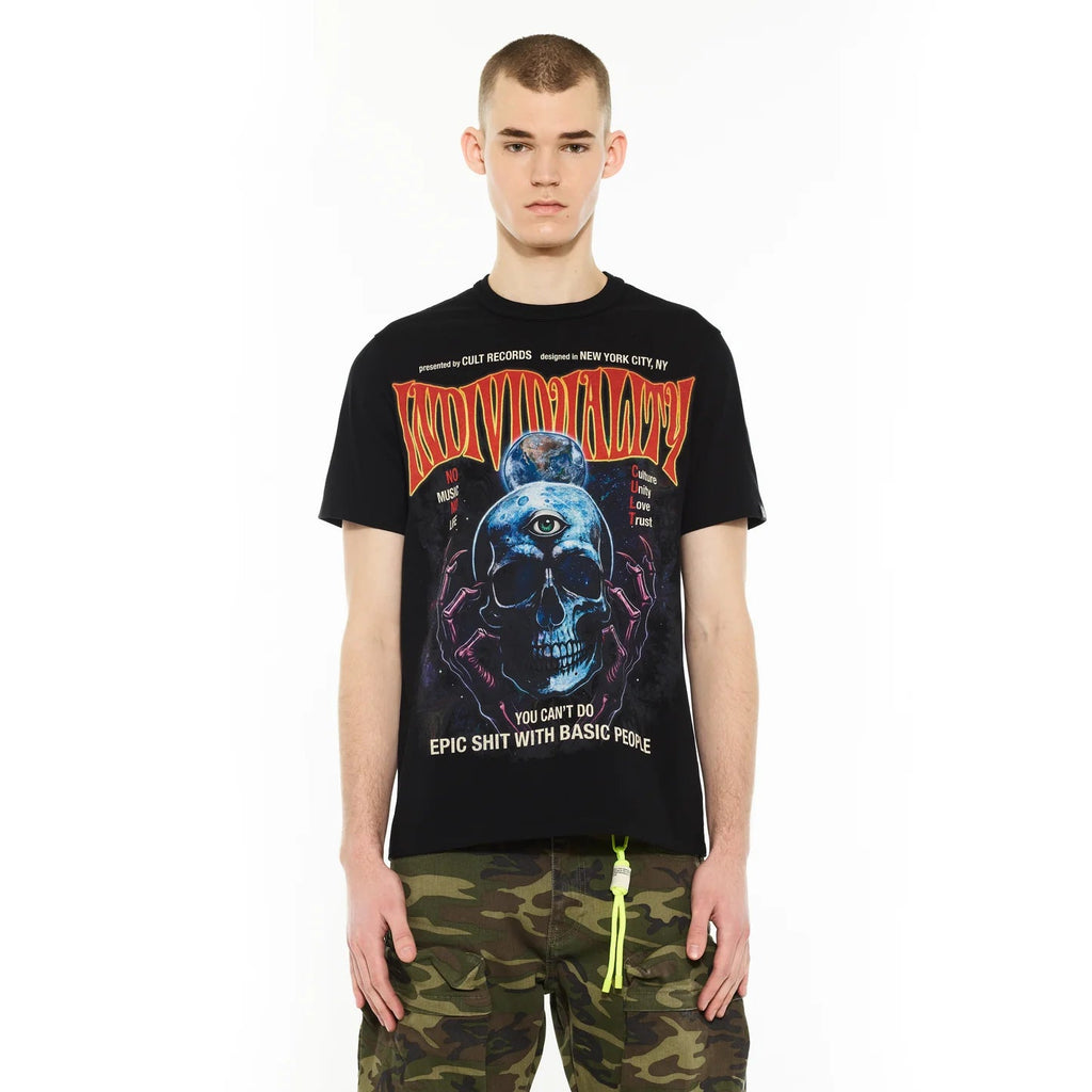 Cult's Heavyweight Short Sleeve Crew Neck Tee "Psychedelic" in Black 625B7-K49A