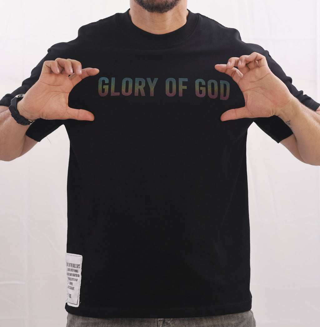 Glory of God Oversized T-Shirt - Ultra-Soft Cotton with Iridescent Font in Timeless Black