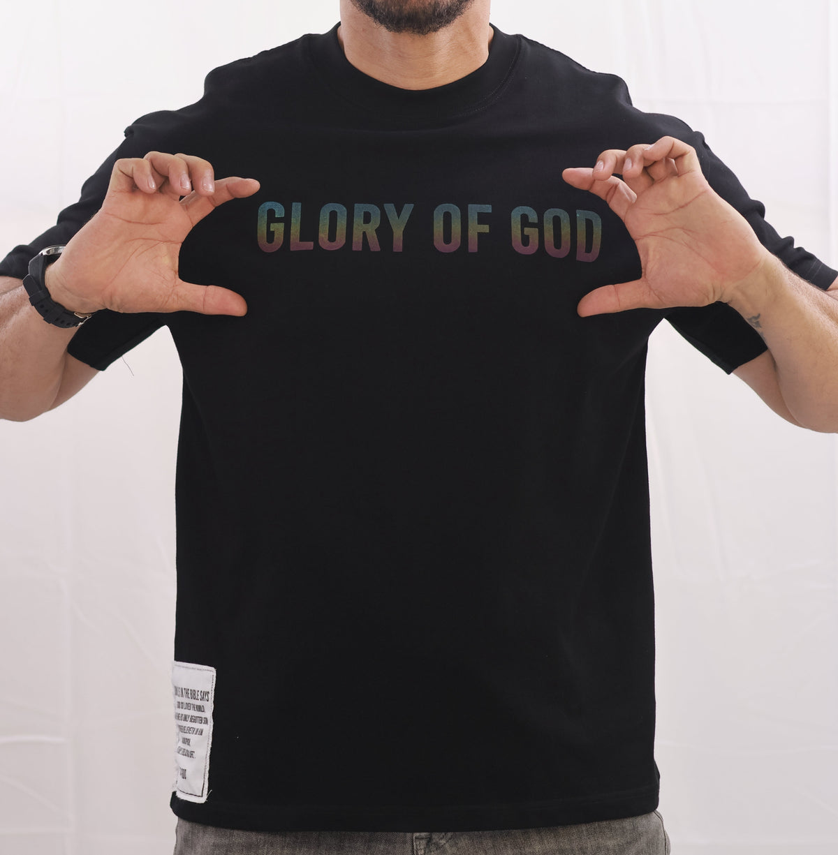 Glory of God Oversized T-Shirt - Ultra-Soft Cotton with Iridescent Font in Timeless Black
