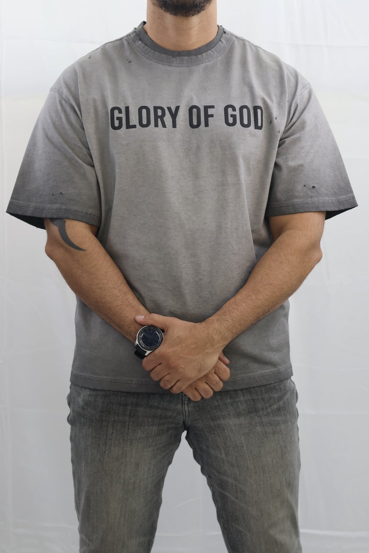 Glory of God Oversized T-Shirt - Ultra-Soft Cotton in Elegant Gray with Black Font