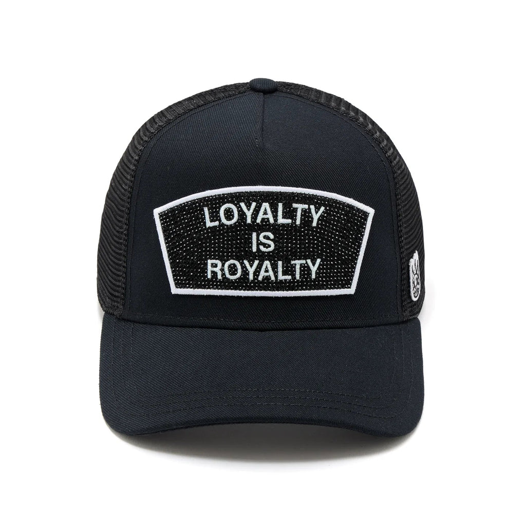 Cult's Mesh Back Trucker Hat "Loyalty Is Royalty" In Black  626BC-CH63A