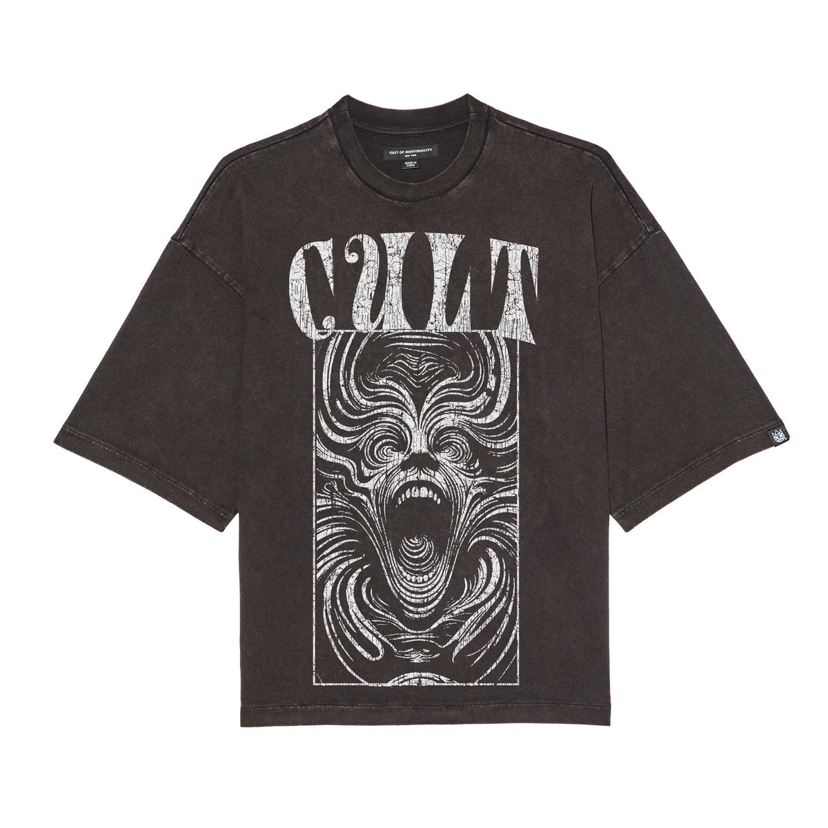 Cult's Oversized Short Sleeve Crew Neck Tee "Lose Your Mind" in Vintage Charcoal  626A5-K25A