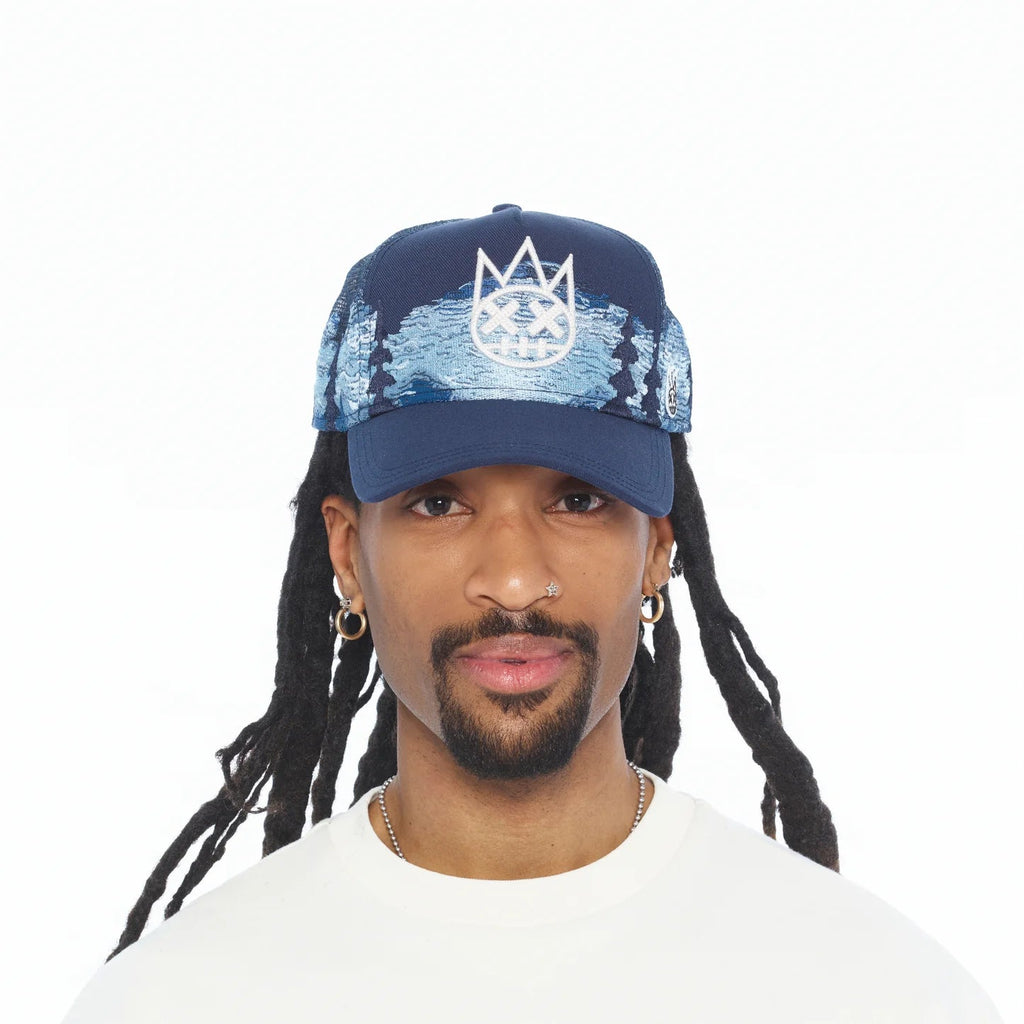 Cult's Mesh Back Trucker Hat "Mountains" In Dark Navy 626BC-CH60A