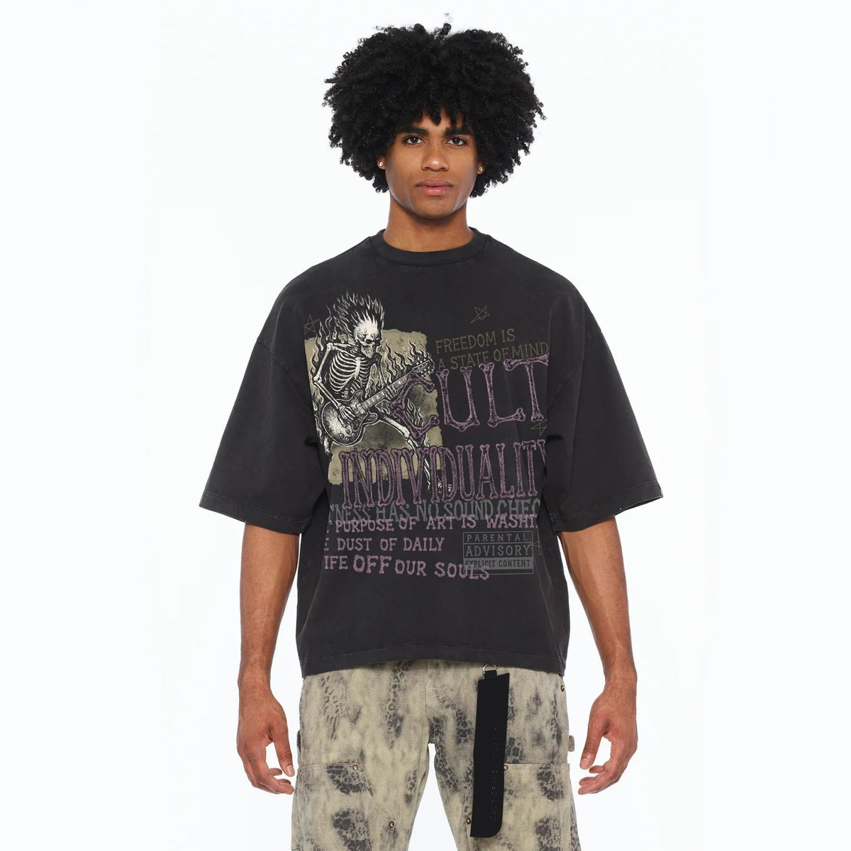 Cult's Oversized Short Sleeve Crew Neck Tee "Freedom" 260 Grams In Vintage Charcoal 626B7-K48A