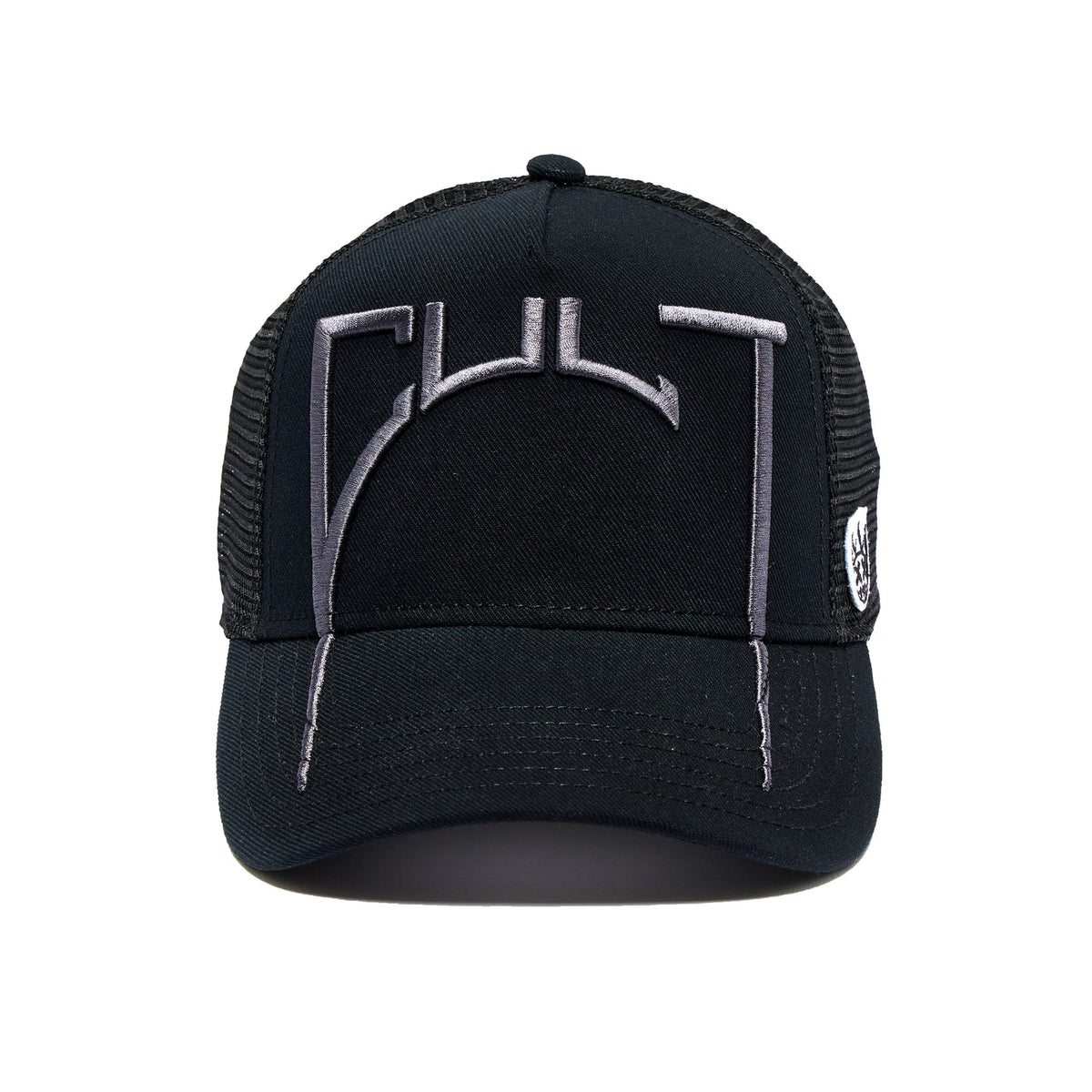 Cult's Arch Logo Mesh Back Trucker Hat in BlackCult's Arch Logo Mesh Back Trucker Hat in Black