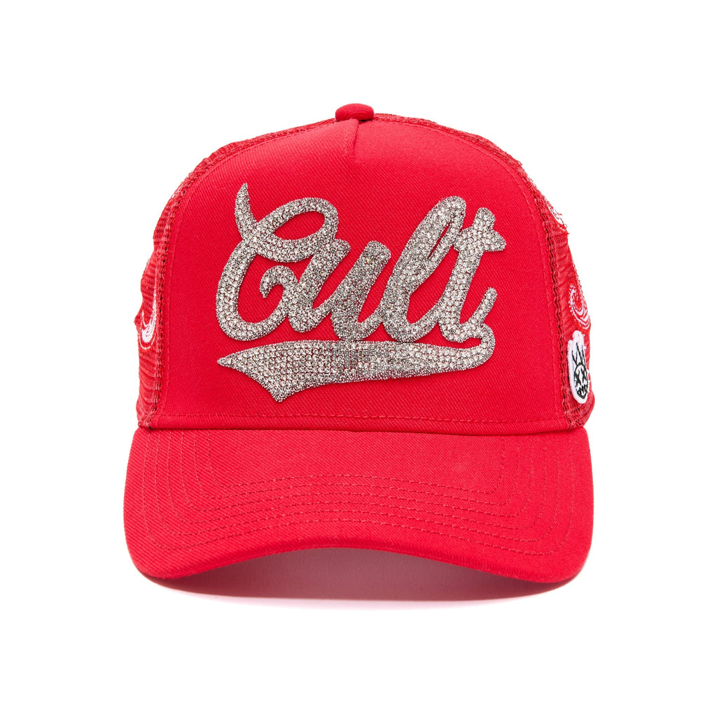Cult's Paisley Shimuchan Logo Mesh Back Trucker Hat in Red 624B10-CH73B